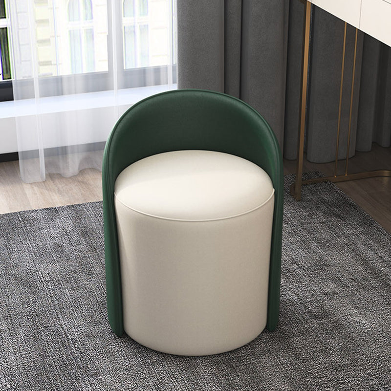 Nordic Cylinder Leather Wood Vanity Stool — Dark Green