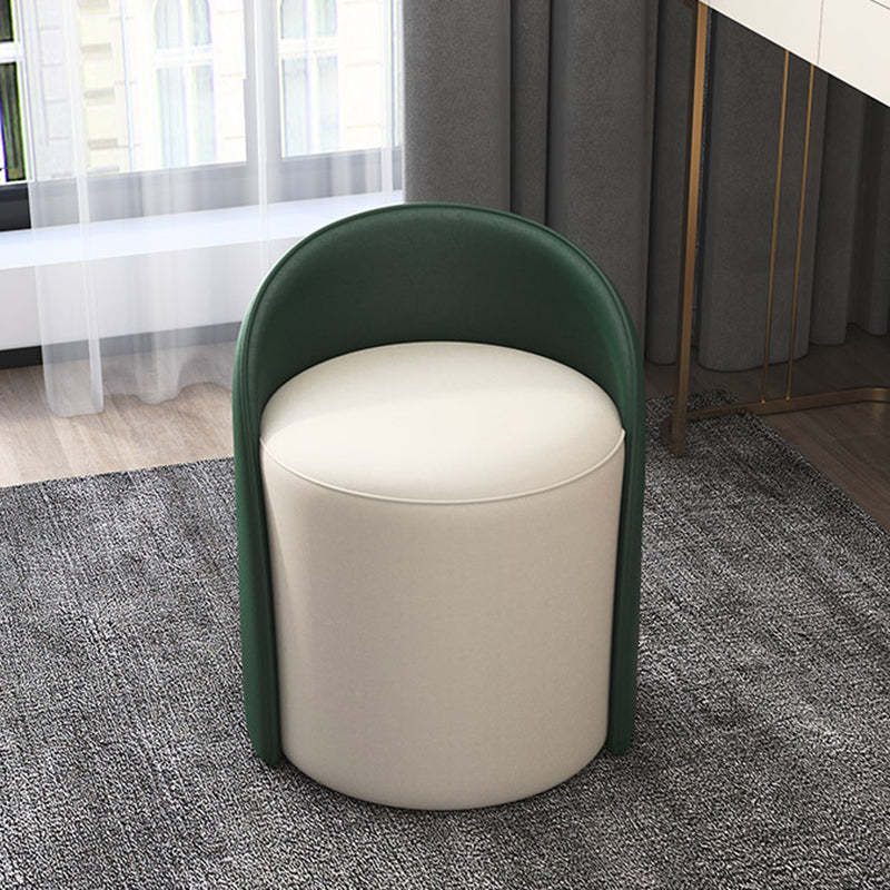 Nordic Cylinder Leather Wood Vanity Stool — Dark Green