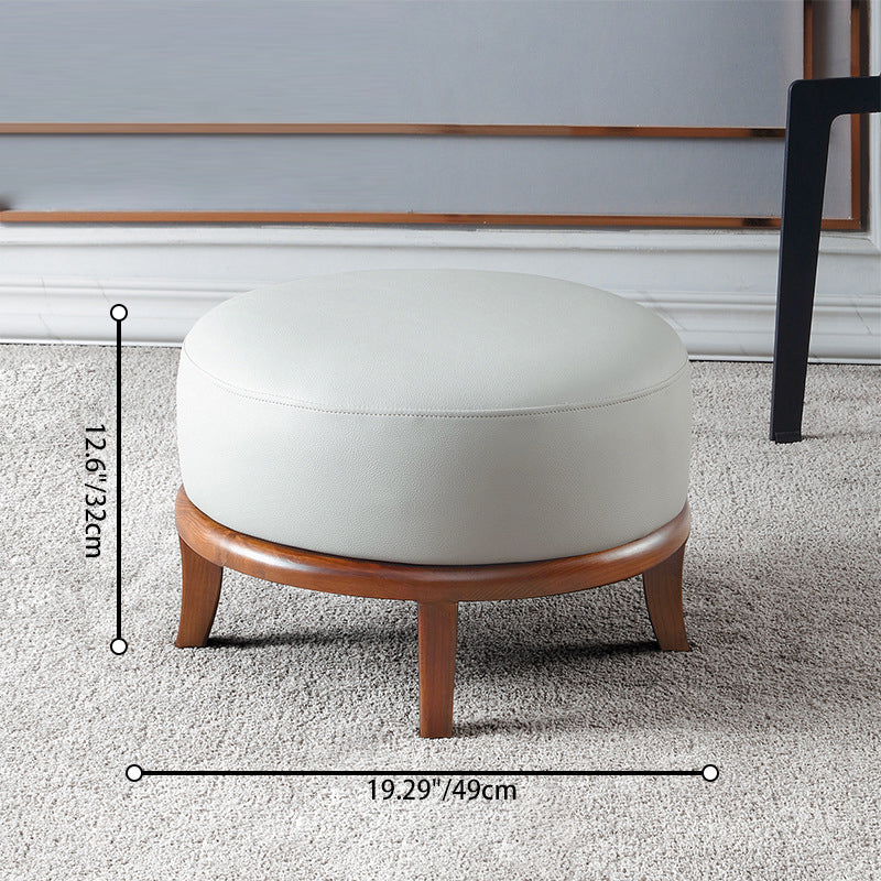 Nordic Leather Ash Backless Footstool — Large - Round / Off White