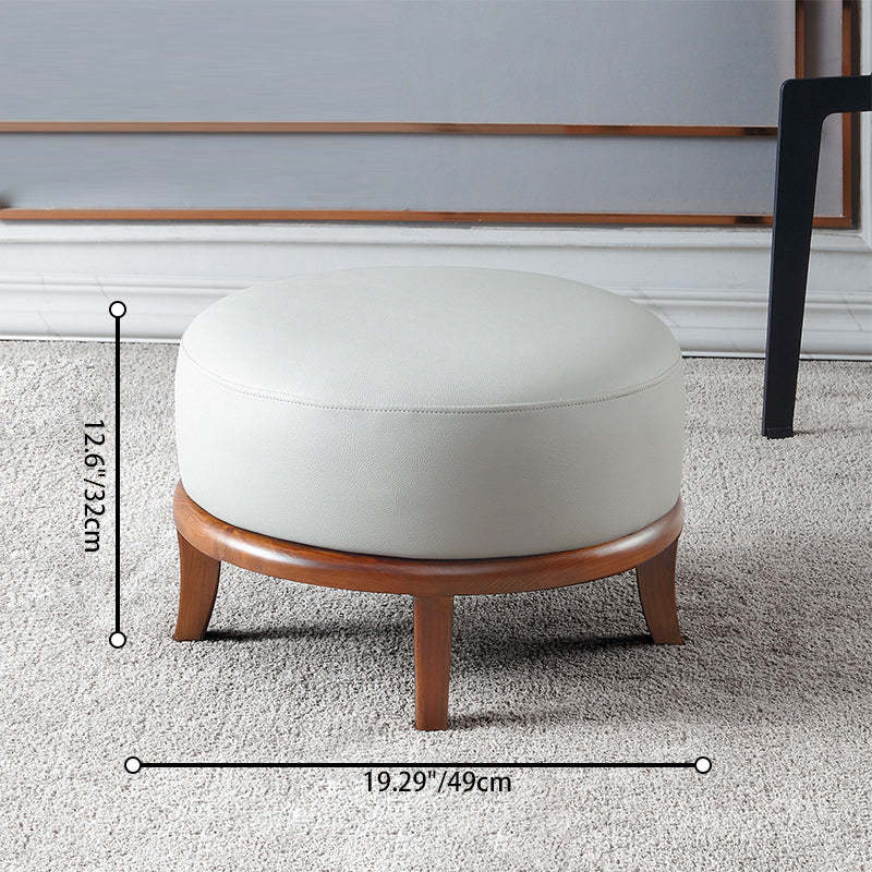 Nordic Leather Ash Backless Footstool — Large - Round / Off White
