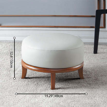 Nordic Leather Ash Backless Footstool — Large - Round / Off White