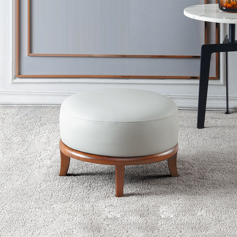 Nordic Leather Ash Backless Footstool — Small - Square / Off White