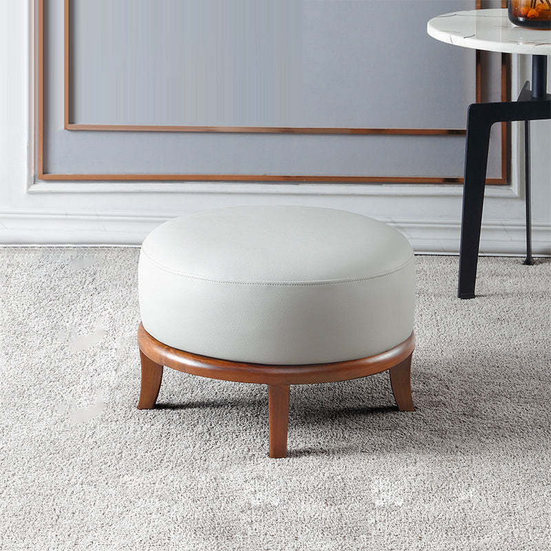 Nordic Leather Ash Backless Footstool — Small - Square / Off White