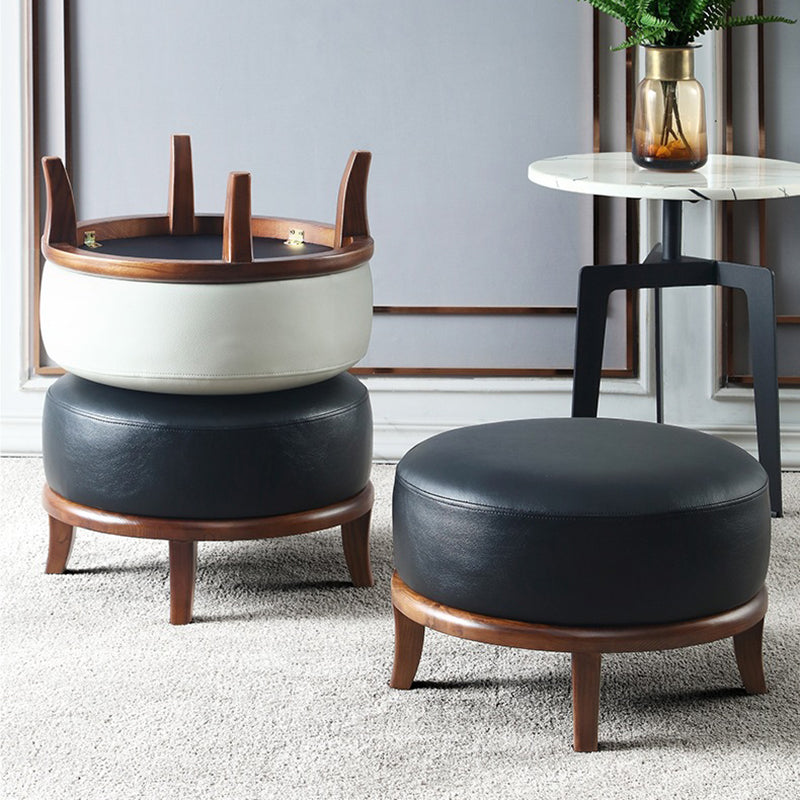 Nordic Leather Ash Backless Footstool