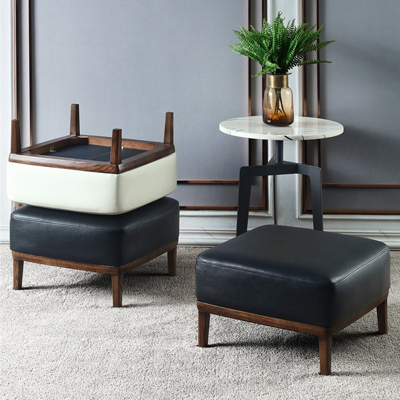 Nordic Leather Ash Backless Footstool — Small - Round / Black