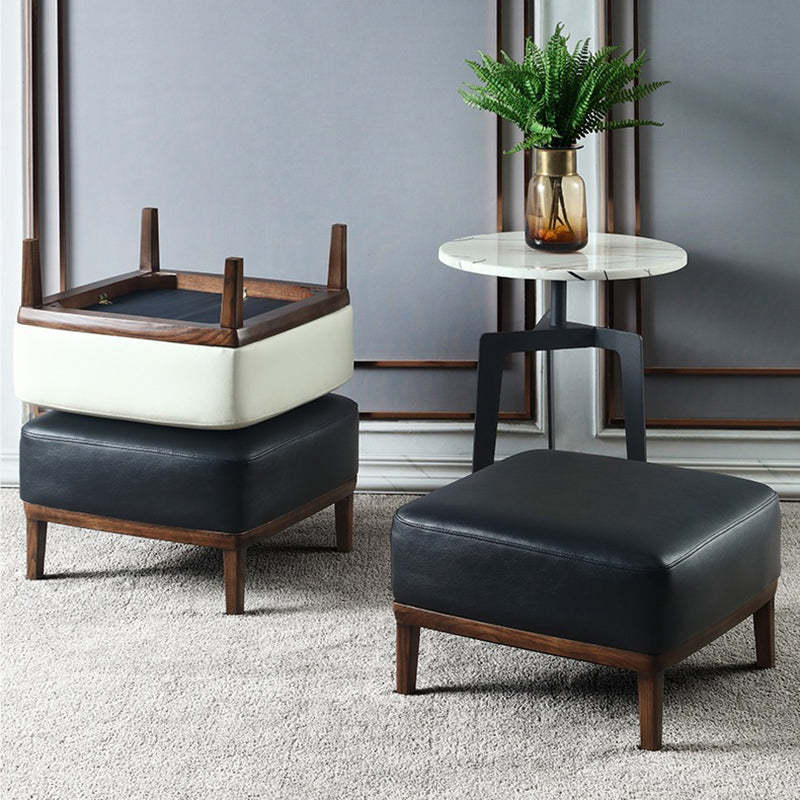 Nordic Leather Ash Backless Footstool — Small - Round / Black