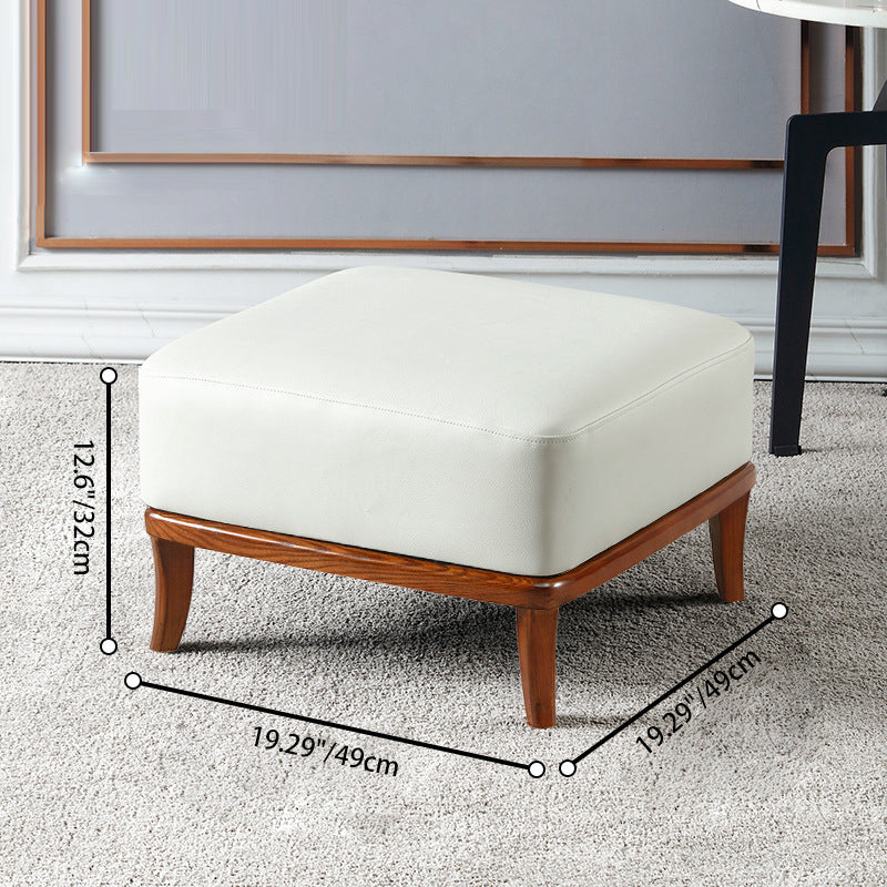 Nordic Leather Ash Backless Footstool — Large - Square / Off White