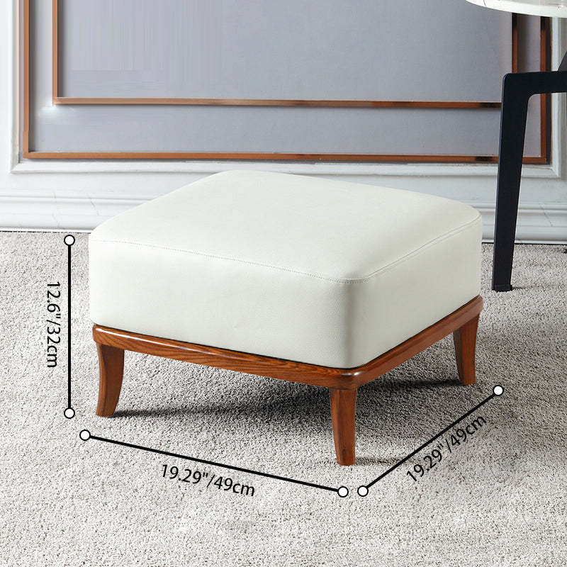 Nordic Leather Ash Backless Footstool — Large - Square / Off White