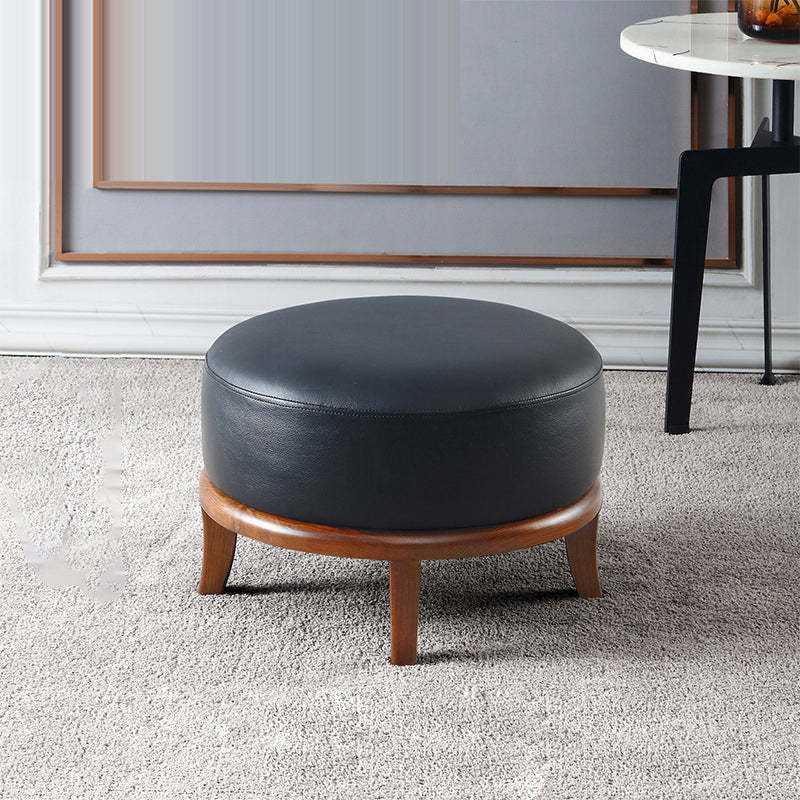 Ash footstool leather footstools for living room — 11" H x 15.75" Dia x 15.75" L / Black