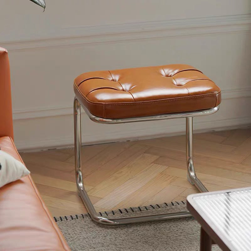 French Geometry Leather Iron Footstool