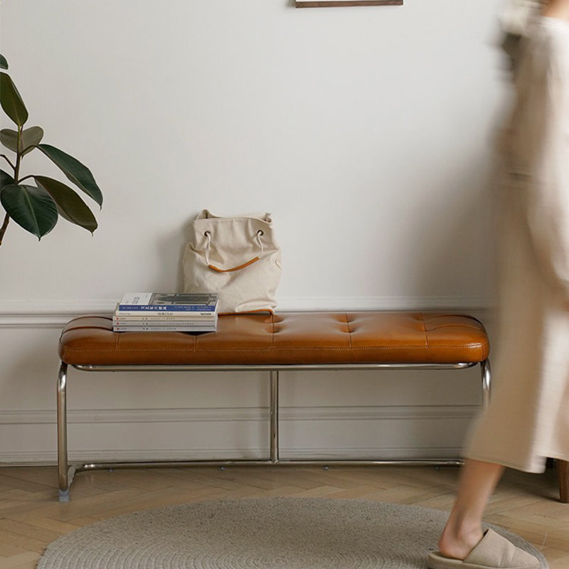 French Geometry Leather Iron Bench