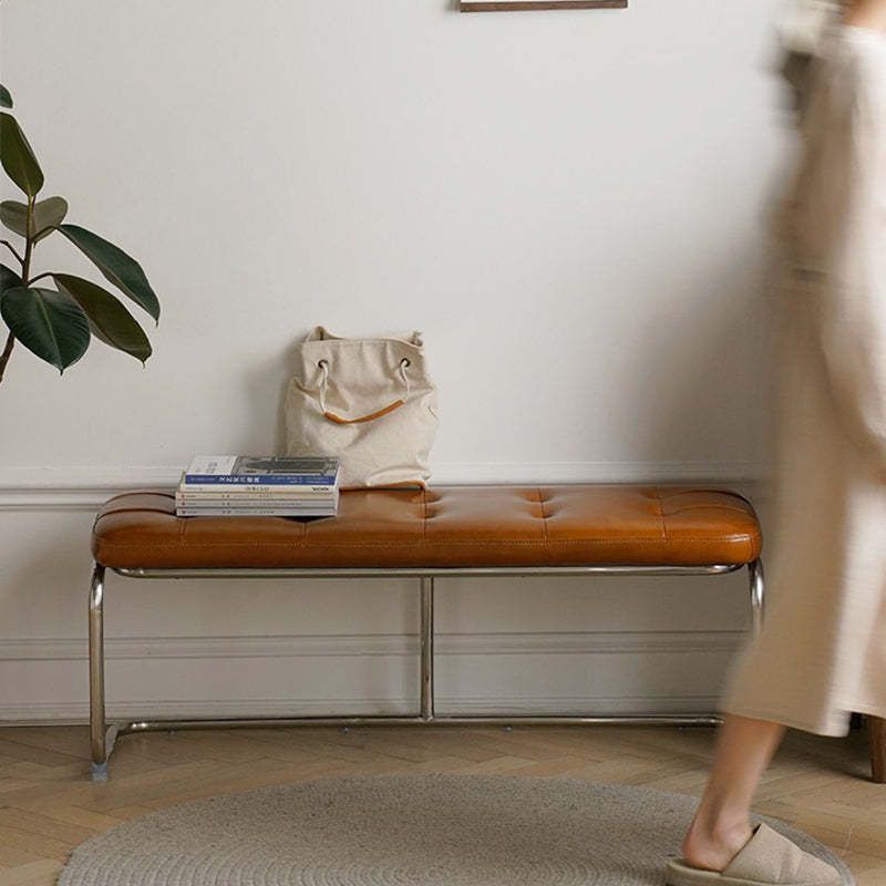 French Geometry Leather Iron Bench