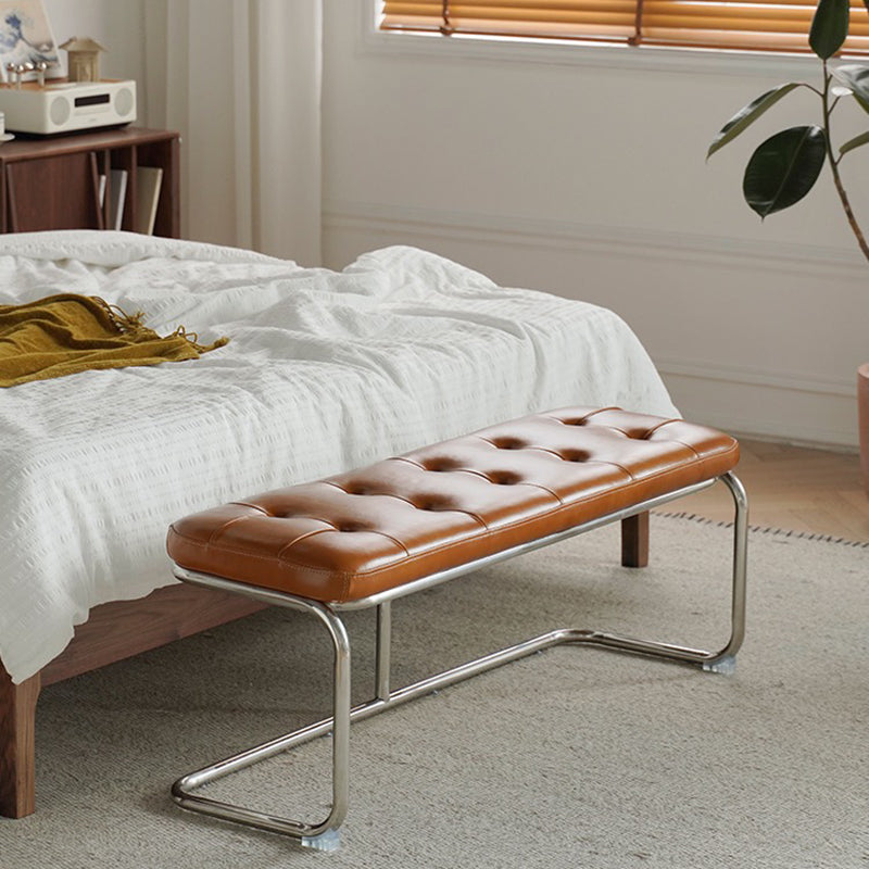 French Geometry Leather Iron Bench