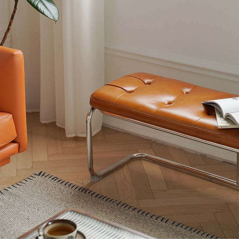 French Geometry Leather Iron Bench