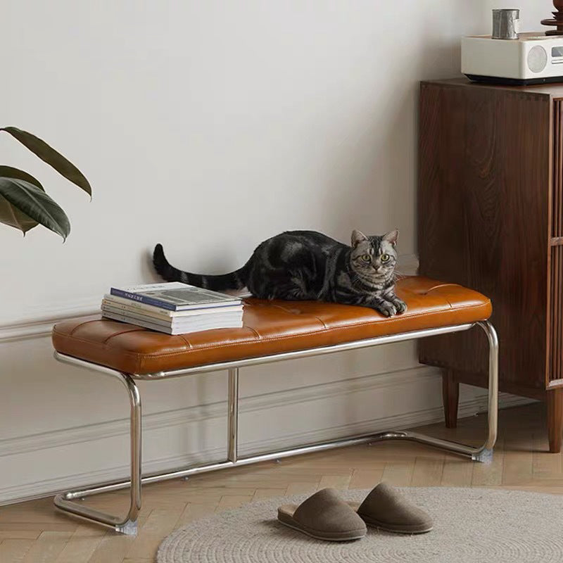 French Geometry Leather Iron Bench