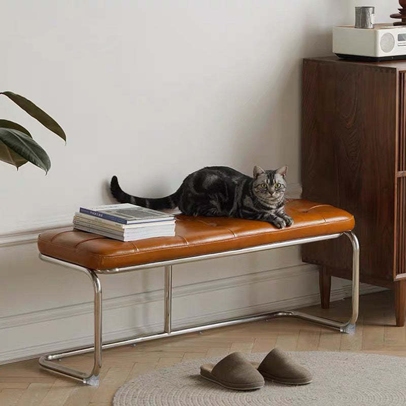 French Geometry Leather Iron Bench