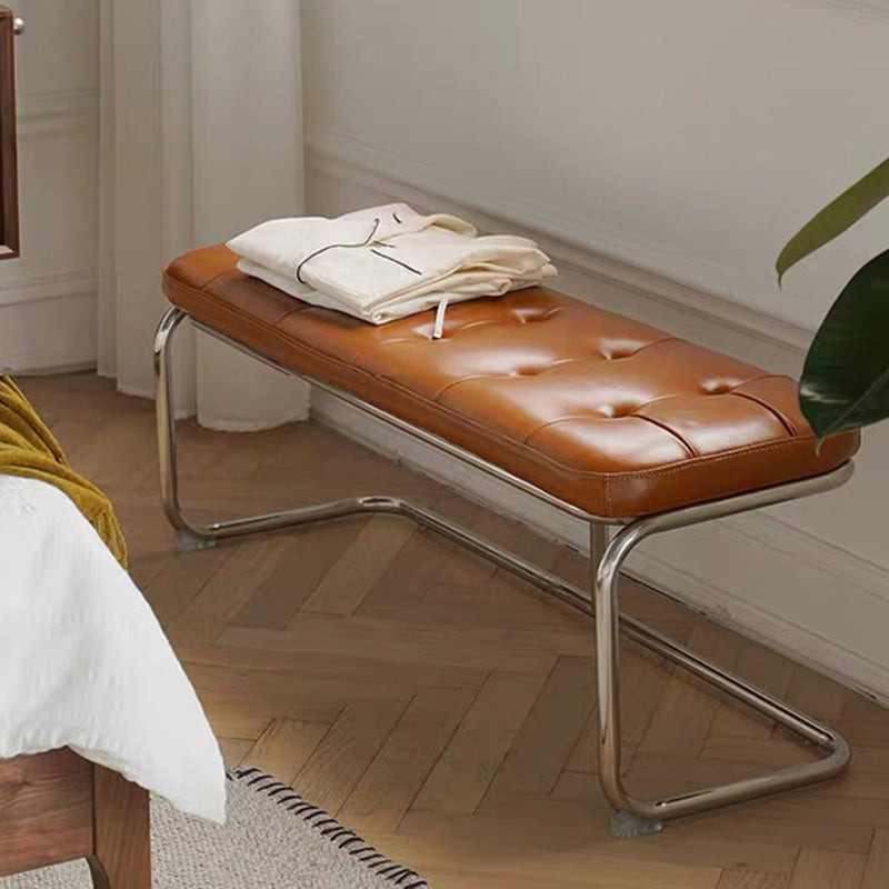 French Geometry Leather Iron Bench