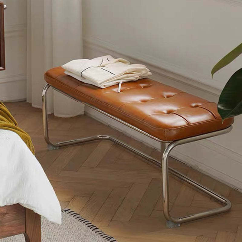 French Geometry Leather Iron Bench