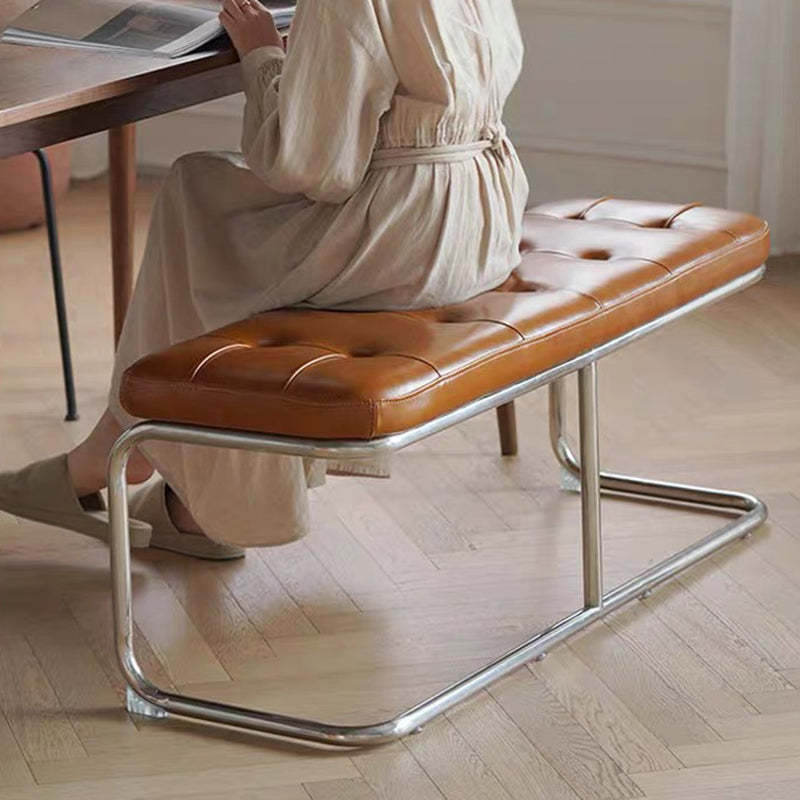 French Geometry Leather Iron Bench
