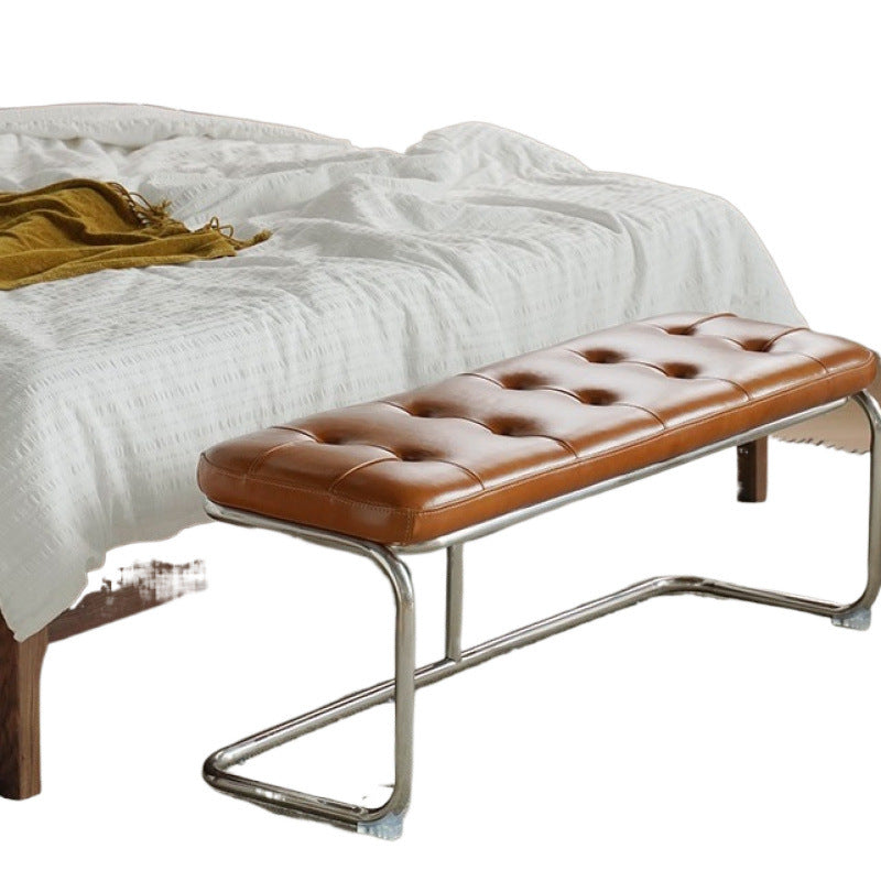 French Geometry Leather Iron Bench