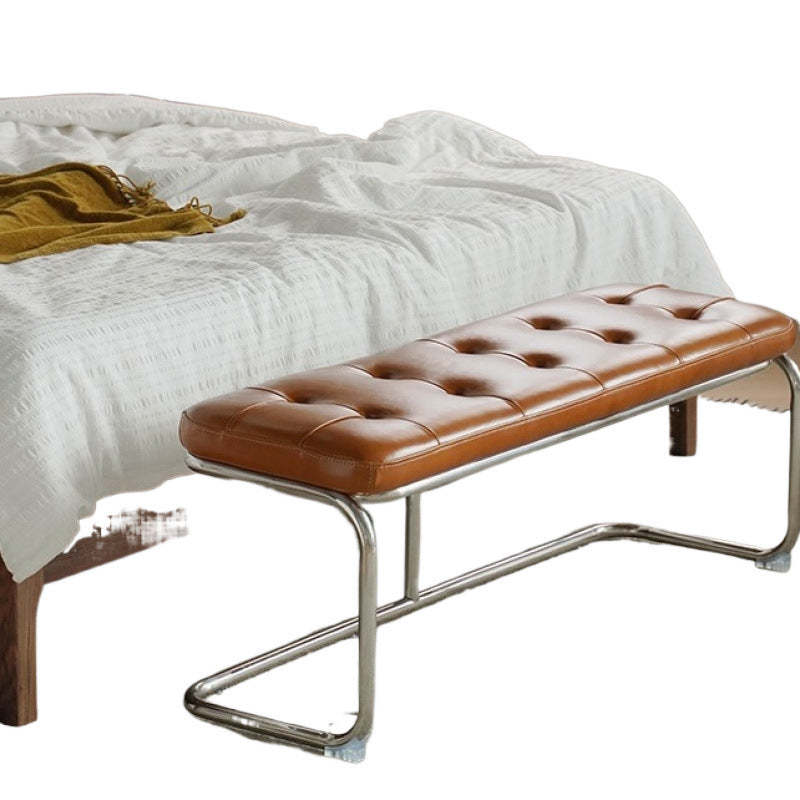 French Geometry Leather Iron Bench