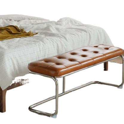 French Geometry Leather Iron Bench