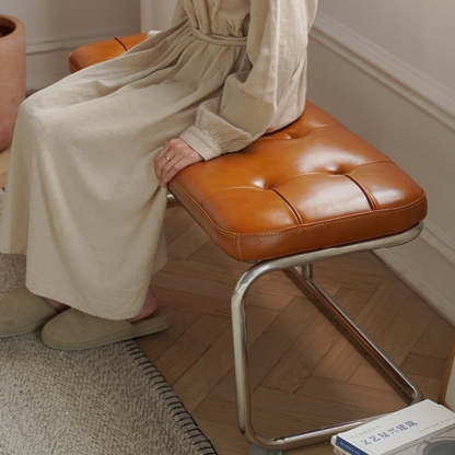 French Geometry Leather Iron Bench