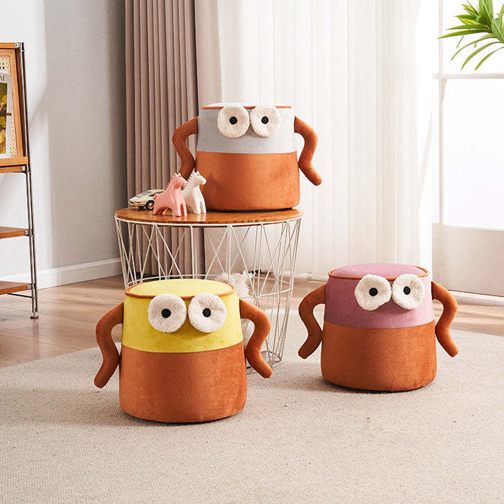 Contemporary Big-Eyes Solid Wood Flannel Backless Footstool — Yellow
