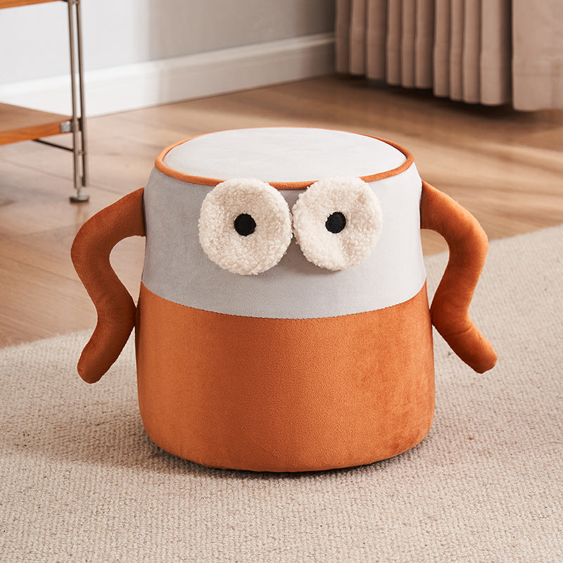 Contemporary Big-Eyes Solid Wood Flannel Backless Footstool