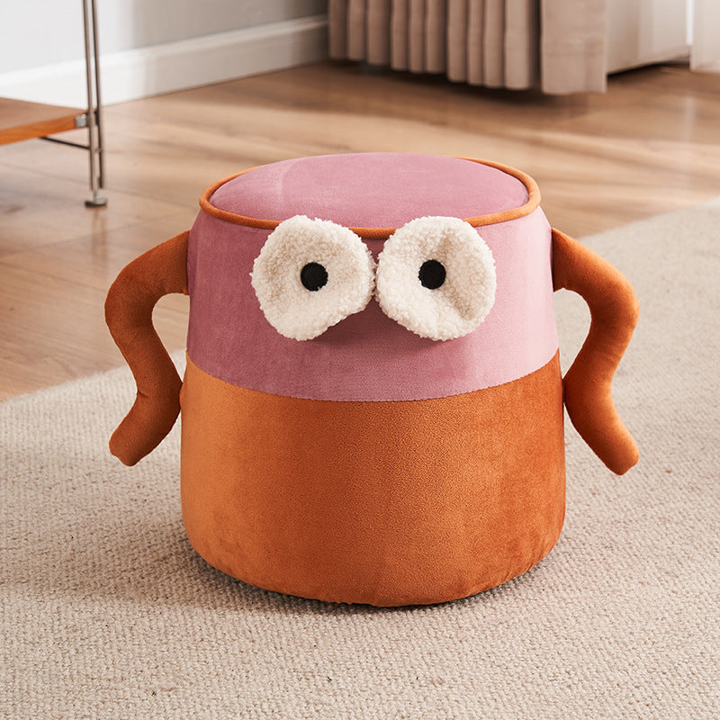 Contemporary Big-Eyes Solid Wood Flannel Backless Footstool