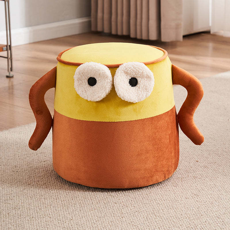 Contemporary Big-Eyes Solid Wood Flannel Backless Footstool