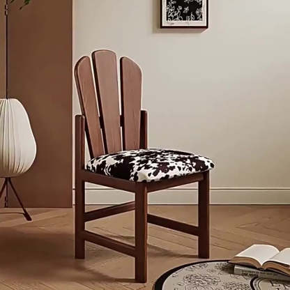 French Peacock-Back Fabric Solid Wood Vanity Stool — Walnut Color