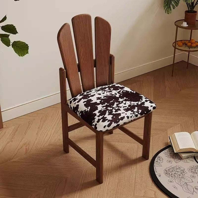 French Peacock-Back Fabric Solid Wood Vanity Stool