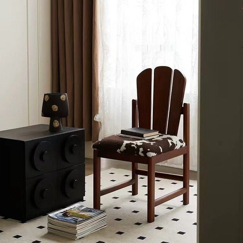 French Peacock-Back Fabric Solid Wood Vanity Stool