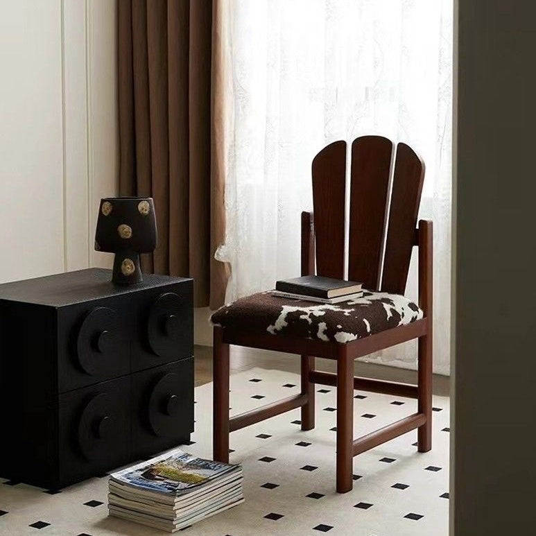 French Peacock-Back Fabric Solid Wood Vanity Stool — Black