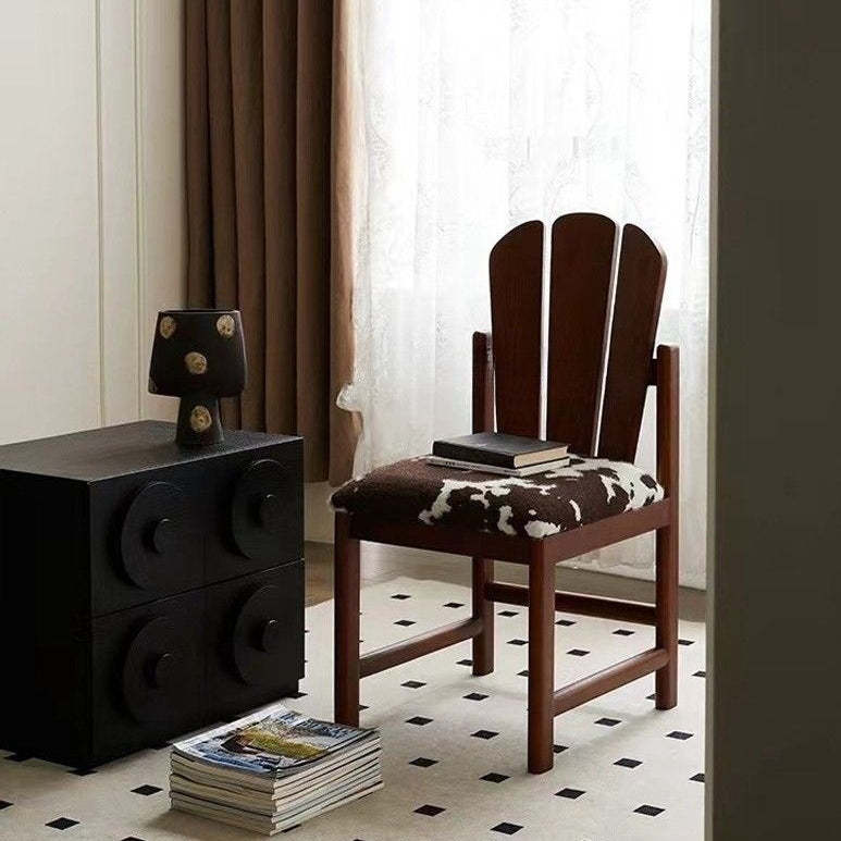 French Peacock-Back Fabric Solid Wood Vanity Stool — Black