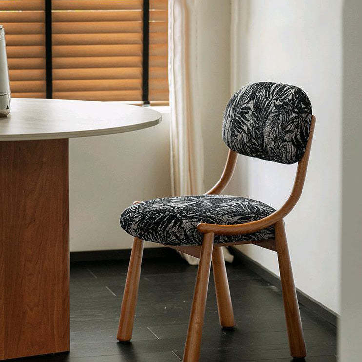 French Curve Fabric Ash Wood Dining Chair — Wood Color / Green