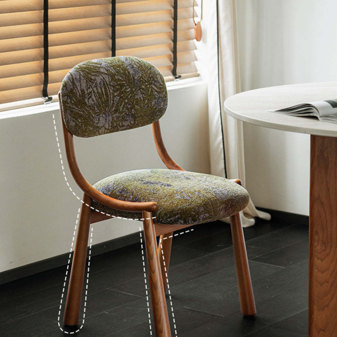 French Curve Fabric Ash Wood Dining Chair