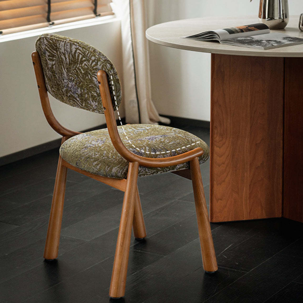 French Curve Fabric Ash Wood Dining Chair
