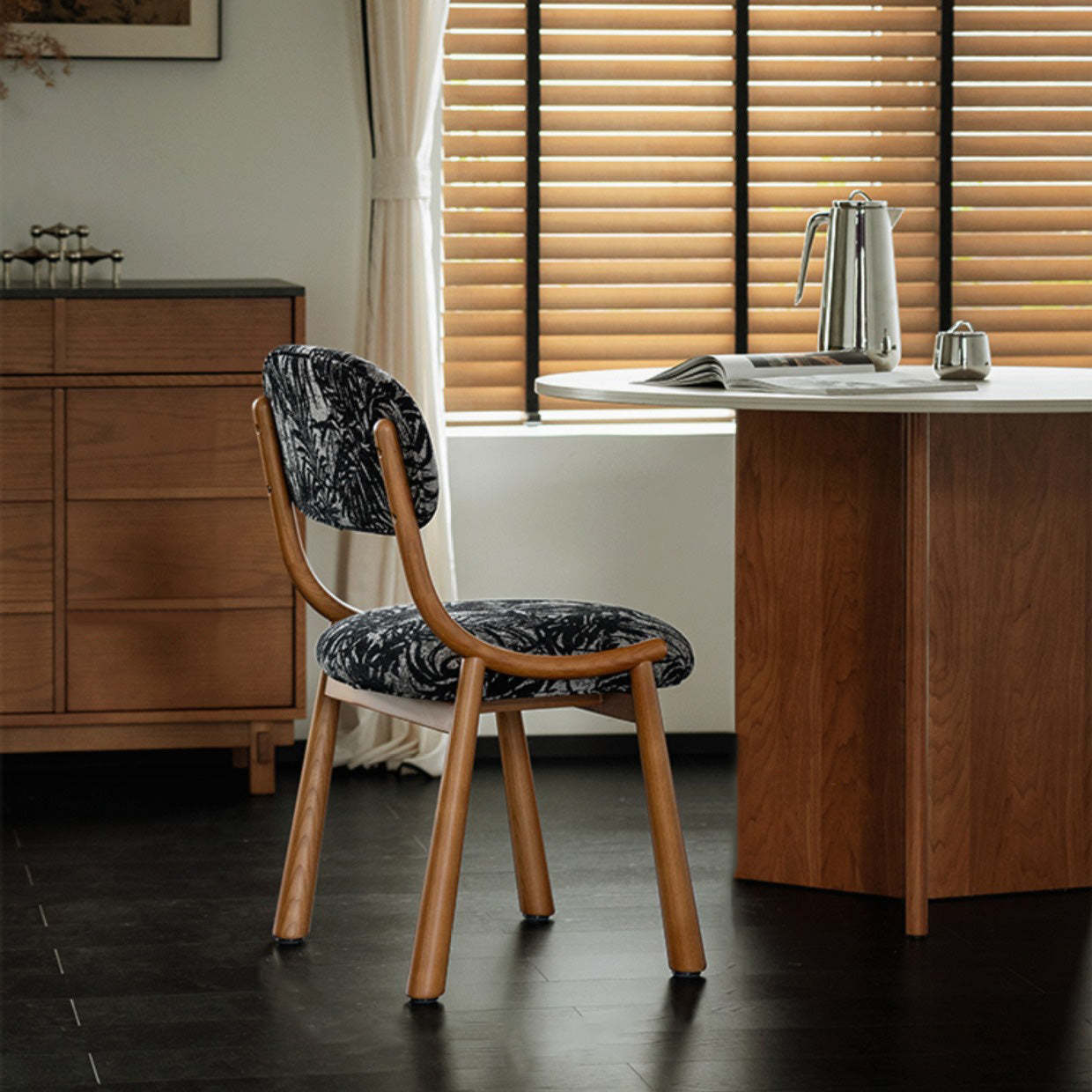 French Curve Fabric Ash Wood Dining Chair