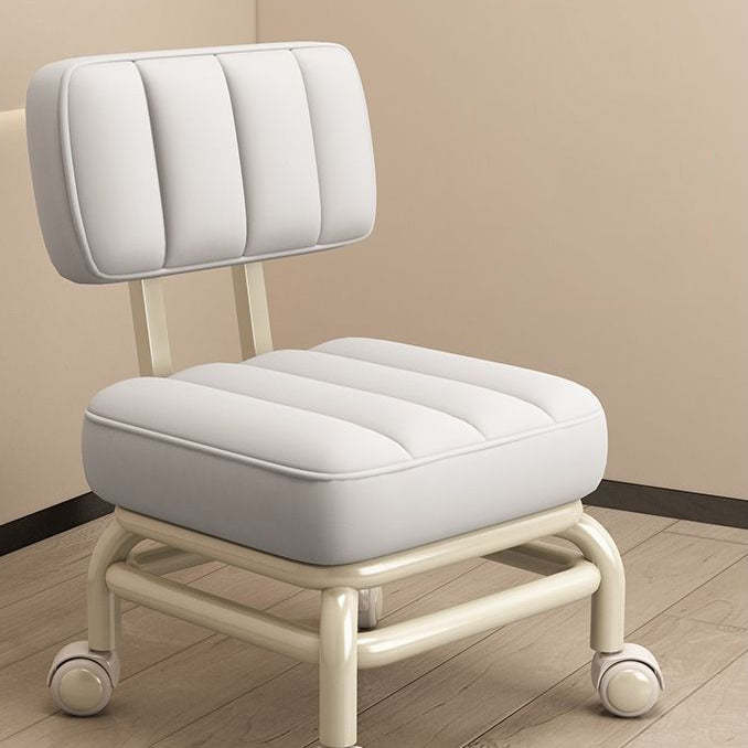 Nordic Wheeled Leather Iron Footstool — Dark Gray