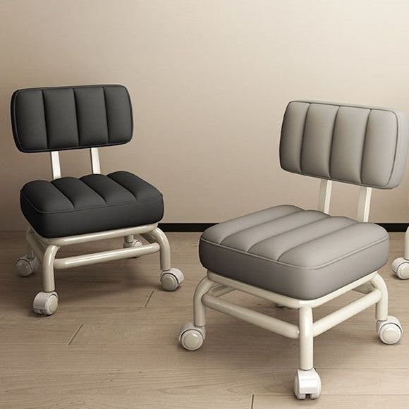 Nordic Wheeled Leather Iron Footstool