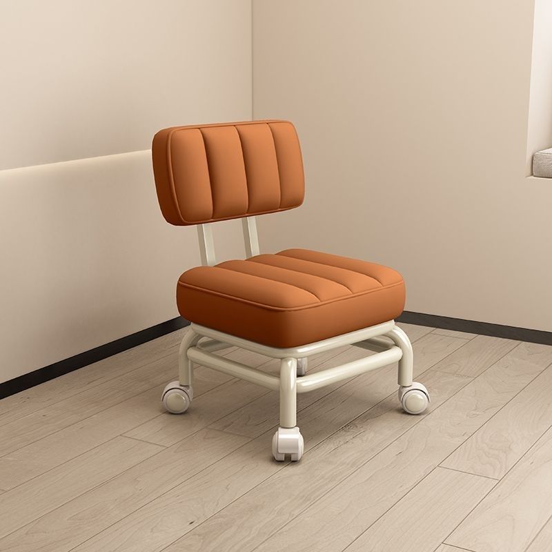 Nordic Wheeled Leather Iron Footstool — Sky Blue