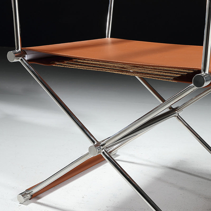 Minimalist Cross Saddle Leather Steel Dining Chair