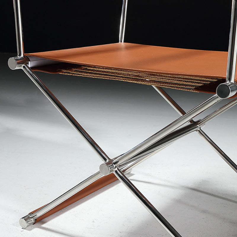 Minimalist Cross Saddle Leather Steel Dining Chair