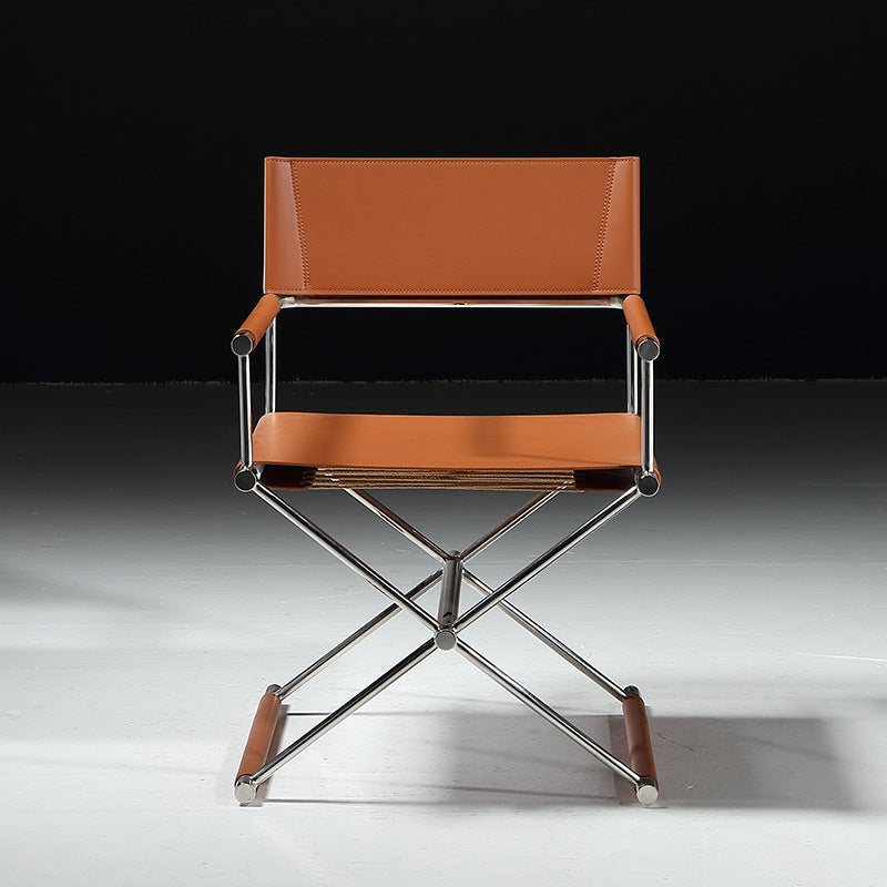 Minimalist Cross Saddle Leather Steel Dining Chair