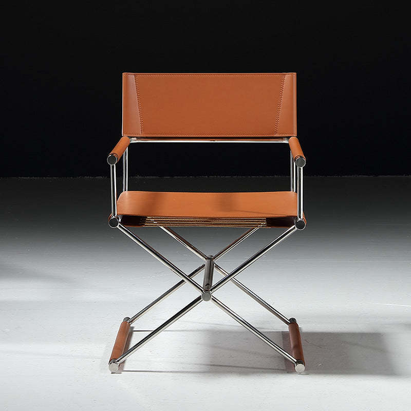 Minimalist Cross Saddle Leather Steel Dining Chair