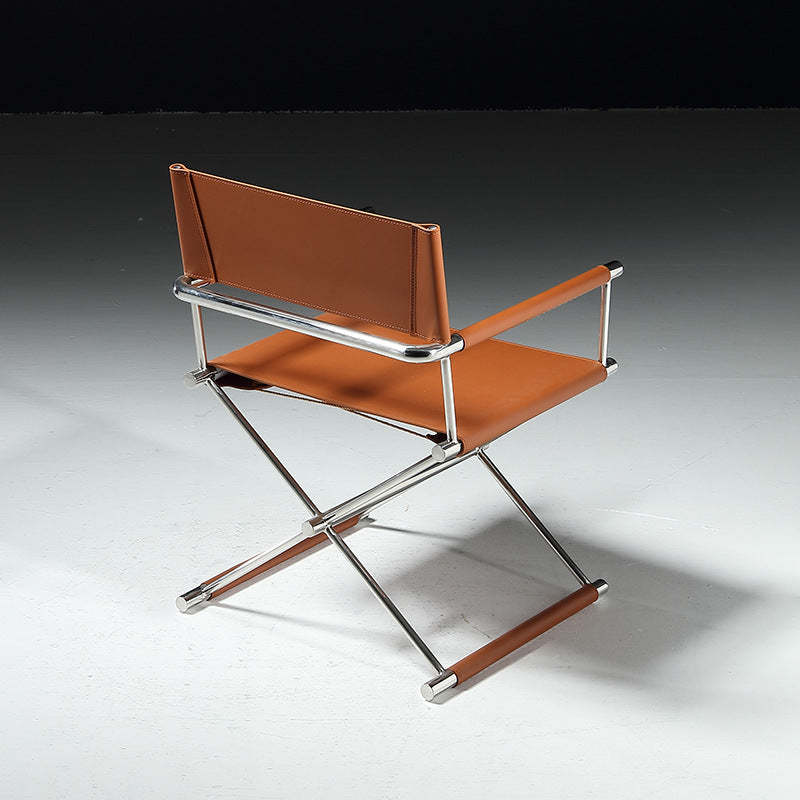 Minimalist Cross Saddle Leather Steel Dining Chair