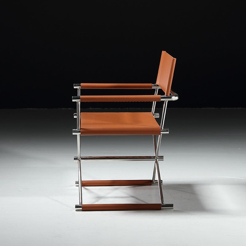 Minimalist Cross Saddle Leather Steel Dining Chair
