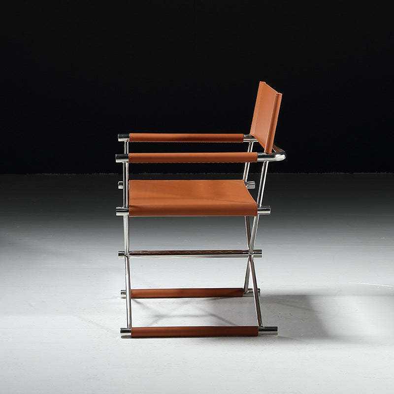 Minimalist Cross Saddle Leather Steel Dining Chair